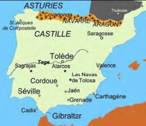 carte de l'Espagne avant la Reconquista ou l'Espagne  sous les Musulmans