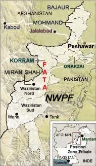 Carte de la province du NWPF avec la zone tribale